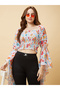 Floral Print Square Neck Flared Sleeves Crop Top