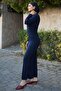 Gathered Sandy Navy Blue Dress - 4