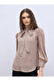 Striped Balloon Sleeve Tie-Up Neck Blouse - 2