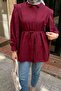 Waist Tied Shoulder Padded Shirt Burgundy - 4
