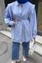 Waist Tied Shoulder Padded Shirt Baby Blue - 3