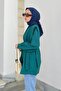 Waist Tied Shoulder Padded Shirt Emerald Green - 2
