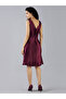 Pleated V Neck A-Line Midi Dress - 5