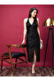 Women Black Embellished Halter Neck Wrap Midi Dress