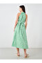 Printed Sleeveless Midi Dress with Tie-Up Neck - 4