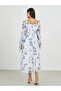 Floral Print Balloon Sleeves A-Line Midi Dress - 5