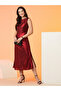 Women Red Plain Cowl Neck Sheath Midi Dress - 2