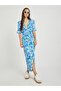 Printed Ruched Detail V-Neck Maxi Dress