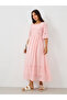 Solid Embroidered Short Sleeve Midi Dress - 2