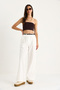 Women's White Straw Belted Pocket Detailed Striped Linen Palazzo Trousers 3434 60283437 - 5