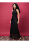 Women Black Embellished Halter Keyhole Neck Sheath Maxi Dress - 2