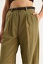 Women's Khaki Straw Belted Pocket Detailed Striped Linen Palazzo Trousers 3434 60283437 - 5