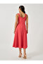 Plain Sweetheart Neck Strappy A-Line Midi Dress - 5