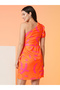 Women Orange Abstract Print One Shoulder Sheath Mini Dress with Tie-Ups - 3