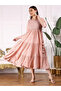 Women Peach Mirror Embroidered 3/4 Sleeve A-Line Midi Dress