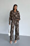 Brown Floral Suit with Crinkle Texture - 2