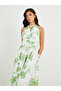 Floral Print Halter Neck A-Line Maxi Dress with Keyhole Detail - 3