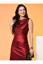 Women Red Plain Cowl Neck Sheath Midi Dress - 5