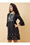 Women Black Embroidered Tie-Up Neck A-Line Mini Dress - 3