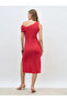 Solid One Shoulder Sheath Midi Dress with Ruched Detail - 5