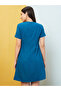 Women Solid Round Neck A-Line Mini Dress with Pleated Waist - 3