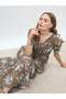 Floral Print Ruched Puff Sleeves Tiered Maxi Dress - 6