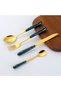 24-Piece Stainless Steel Cutlery Set With Stand Green/Gold - 3