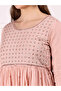 Women Peach Mirror Embroidered 3/4 Sleeve A-Line Midi Dress - 2