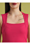 Women Pink Ribbed Square Neck Sheath Midi Dress with Side Slit - 4