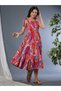 Women All-Over Print Tie-Up Sleeve A-Line Midi Dress - 2