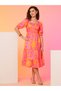Women Floral Printed Puff Sleeves A-Line Midi Dress