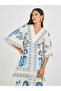 All-Over Print 3/4 Sleeves A-Line Midi Dress - 3