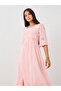 Solid Embroidered Short Sleeve Midi Dress - 3