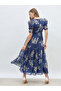 Floral Print Ruched Puff Sleeves Tiered Maxi Dress - 5
