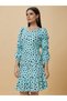 Women Blue Floral Printed Puff Sleeves A-Line Knee-Length Dress - 3