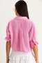 Women's Pink Tie-Dye Detailed Sleeves Gathered Muslin Crop Shirt 2111 60283446 - 8