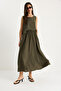 Women's Khaki Thick Strap Blouse Elastic Waist Skirt Modal Set 60283447 - 3