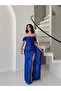 Cobalt Blue Low Sleeve Sequin Evening Dress - 3