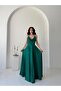 Green Chain Strap Chest Draped Evening Dress - 2