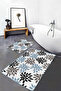 Black - Modern Art Floral with Leaf Motif on Blue Background Simple & Stylish 2-Piece Bathroom & Kitchen Mat Set - 3
