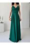 Green Chain Strap Chest Draped Evening Dress - 4
