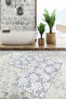 Set of 2 Classical Patterned Floral Simple & Stylish 2-Piece Bathroom Mat Set with Leaf Motif on Gray and White Floor - 2