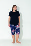 Navy Blue Color Plaid Printed Short Sleeve Relaxed Fit Plus Size Capri Pajama Set