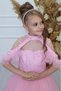 Girl's Chest Glittery Jacquard Detailed Removable Collar Shoulders Pearls Sleeveless Pink Evening Dress - 3