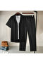 Alaçatı Style Men's Short Sleeve Shirt and Pants Wrinkle Crinkle Suit