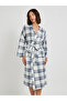 Checked Pattern Robe with Pockets Details - 2