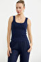 Thick Strap Ribbed Basic Undershirt - Navy Blue - 3
