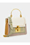 Color Block T Lock Satchel Bag with Metal Handle