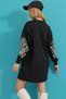 Women's Black Sleeve Motif Patterned Sweatshirt Dress / Tunic - 5