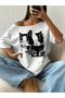 Women's Off Shoulder Boat Neck Printed T-Shirt - 3